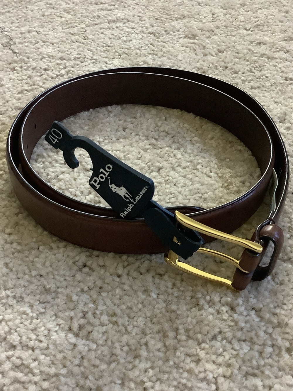 Polo by Ralph Lauren Brown Leather Belt with Gold-Tone Buckle Size 40”